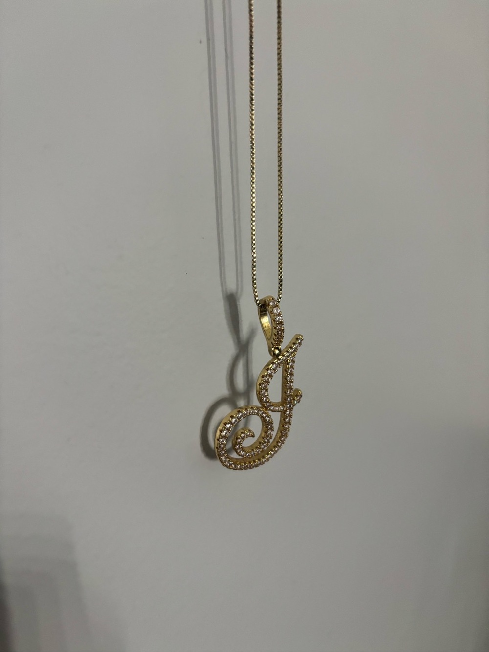 Gold Initial 'J' Pendant Necklace with Cubic Zirconia Accents
